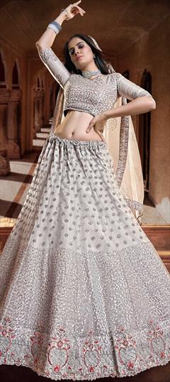 Engagement, Reception, Wedding Black and Grey color Lehenga in Net fabric with A Line Sequence, Thread, Zari work : 1778860