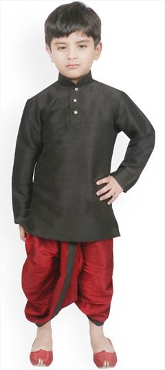 Black and Grey color Boys Dhoti Kurta in Dupion Silk fabric with Thread work : 1778865