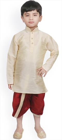 Beige and Brown color Boys Dhoti Kurta in Dupion Silk fabric with Thread work : 1778868