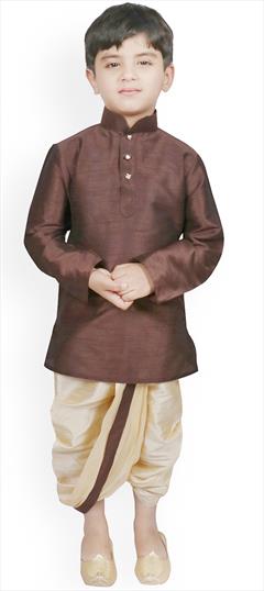 Beige and Brown color Boys Dhoti Kurta in Dupion Silk fabric with Thread work : 1778869