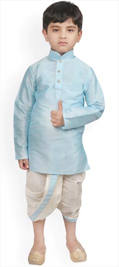 Blue color Boys Dhoti Kurta in Dupion Silk fabric with Thread work : 1778871