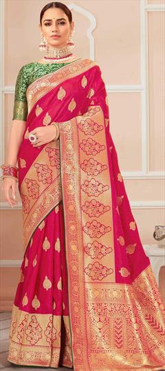 Traditional Pink and Majenta color Saree in Banarasi Silk, Silk fabric with South Weaving work : 1778971