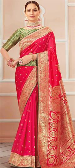 Traditional Pink and Majenta color Saree in Banarasi Silk, Silk fabric with South Weaving work : 1778975