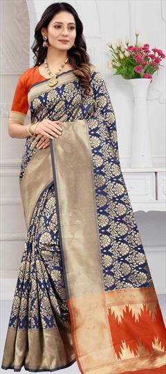 Traditional Blue color Saree in Art Silk, Silk fabric with South Weaving work : 1778984