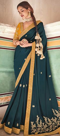 Festive, Traditional Green color Saree in Crepe Silk, Silk fabric with South Sequence, Thread work : 1779318