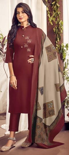 Festive, Party Wear Red and Maroon color Salwar Kameez in Cotton fabric with Straight Resham, Thread work : 1779482
