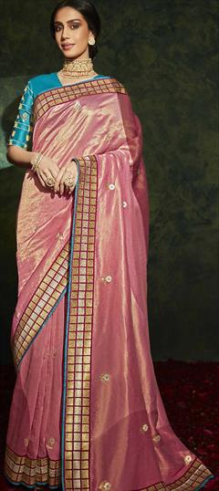 Traditional, Wedding Pink and Majenta color Saree in Art Silk, Silk fabric with South Border, Embroidered, Stone work : 1779623