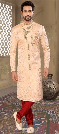 Pink and Majenta color Sherwani in Brocade fabric with Cut Dana, Patch, Stone, Weaving work : 1780109