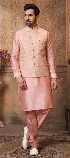 Pink and Majenta color Kurta Pyjama with Jacket in Art Silk fabric with Broches, Embroidered, Thread work : 1780229