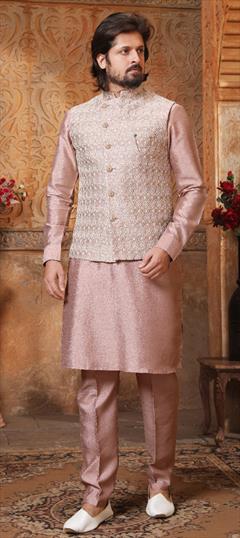 Pink and Majenta color Kurta Pyjama with Jacket in Art Silk fabric with Broches, Embroidered, Thread work : 1780232