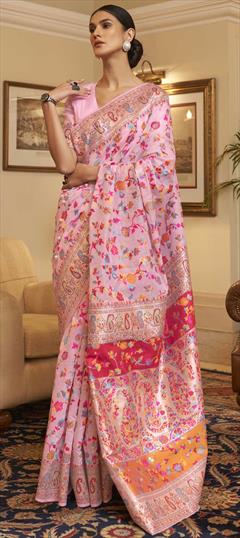 Traditional Pink and Majenta color Saree in Handloom fabric with Bengali, South Weaving work : 1780342