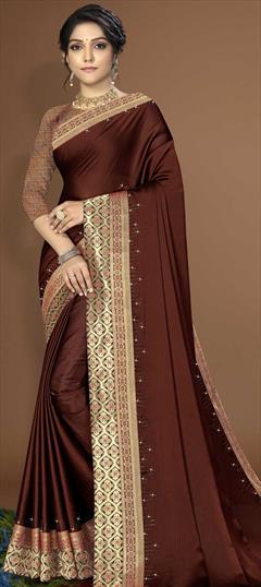 Traditional Beige and Brown color Saree in Art Silk, Silk fabric with South Embroidered, Thread work : 1780658