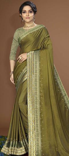 Traditional Green color Saree in Art Silk, Silk fabric with South Embroidered, Thread work : 1780662