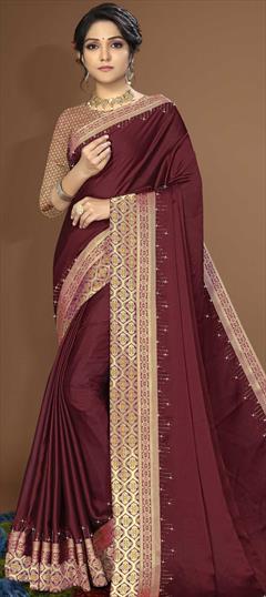 Traditional Red and Maroon color Saree in Art Silk, Silk fabric with South Embroidered, Thread work : 1780664