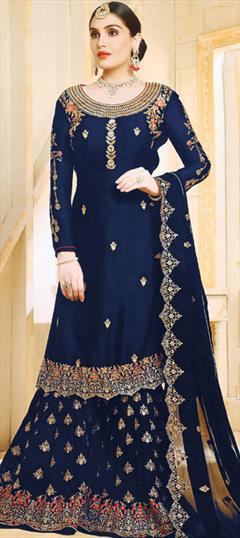 Festive, Party Wear Blue color Salwar Kameez in Georgette fabric with Pakistani, Palazzo Embroidered, Stone, Thread, Zari work : 1780756