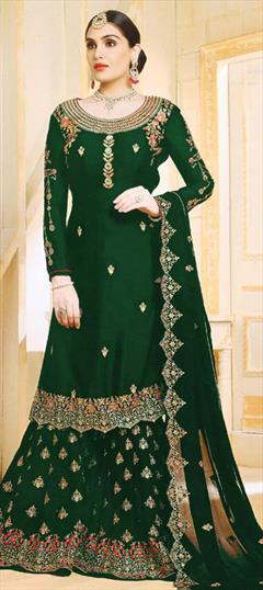 Festive, Party Wear Green color Salwar Kameez in Georgette fabric with Pakistani, Palazzo Embroidered, Stone, Thread, Zari work : 1780759