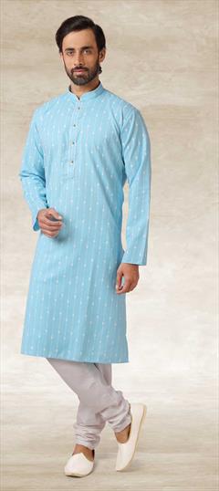 Blue color Kurta Pyjamas in Cotton fabric with Printed work : 1780888