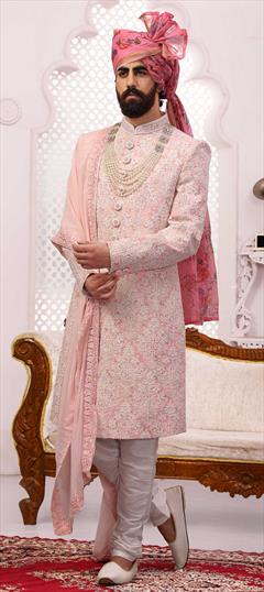Pink and Majenta color Sherwani in Georgette fabric with Embroidered, Sequence, Thread, Zari work : 1780936