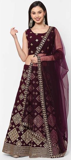 Festive, Reception Purple and Violet color Lehenga in Net fabric with A Line Embroidered, Sequence, Thread work : 1781315