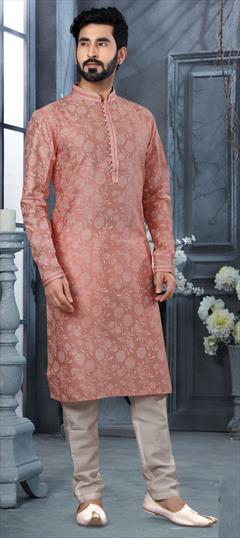 Pink and Majenta color Kurta Pyjamas in Art Silk fabric with Digital Print, Thread work : 1781484