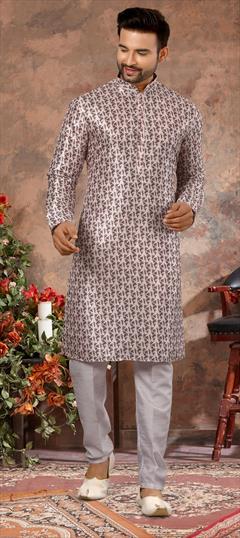 Red and Maroon, White and Off White color Kurta Pyjamas in Art Silk fabric with Digital Print work : 1781492