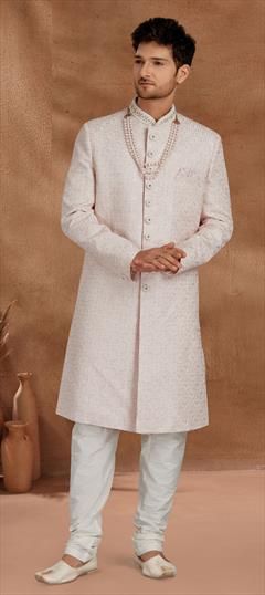 Pink and Majenta color Sherwani in Art Silk fabric with Embroidered, Sequence, Thread work : 1781769