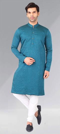 Blue color Kurta Pyjamas in Art Silk fabric with Embroidered, Resham, Thread work : 1782060