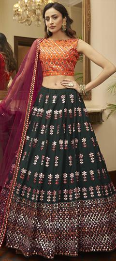 Festive, Wedding Green color Lehenga in Georgette fabric with A Line Embroidered, Gota Patti, Thread work : 1782075