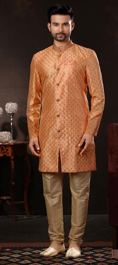 Pink and Majenta color Sherwani in Jacquard fabric with Embroidered, Resham, Sequence, Thread work : 1782082