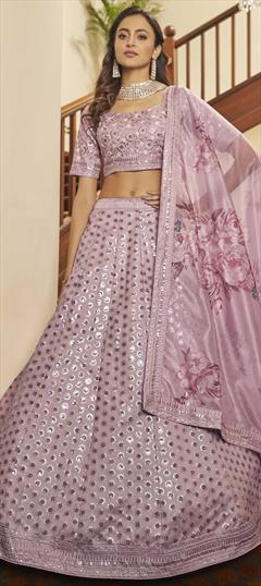 Bridal, Wedding Pink and Majenta color Lehenga in Art Silk fabric with A Line Embroidered, Sequence, Thread work : 1782110
