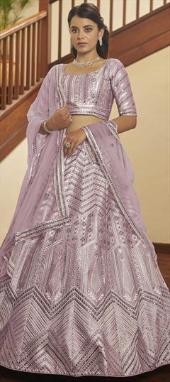 Bridal, Wedding Pink and Majenta color Lehenga in Art Silk fabric with A Line Embroidered, Sequence, Thread work : 1782114