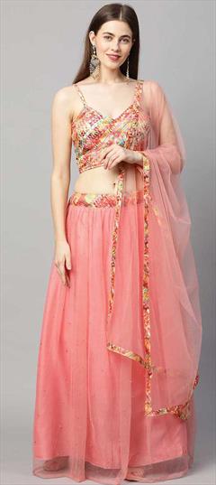 Festive Pink and Majenta color Lehenga in Net fabric with A Line Moti, Printed work : 1782213