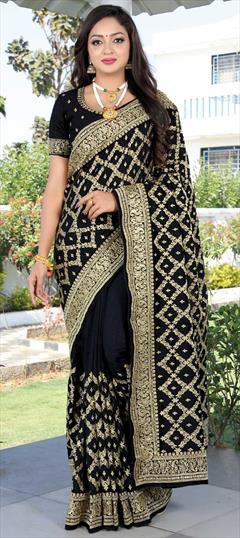 Traditional, Wedding Black and Grey color Saree in Art Silk, Silk fabric with South Embroidered, Stone, Thread, Zari work : 1782243