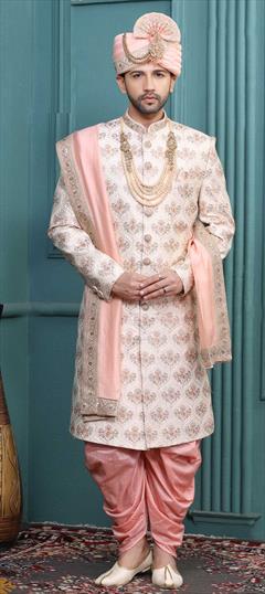 Pink and Majenta color Dhoti Sherwani in Art Silk fabric with Bugle Beads, Embroidered, Sequence, Thread work : 1782771