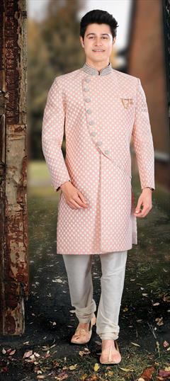 Pink and Majenta color IndoWestern Dress in Silk cotton fabric with Embroidered, Resham, Thread work : 1782801