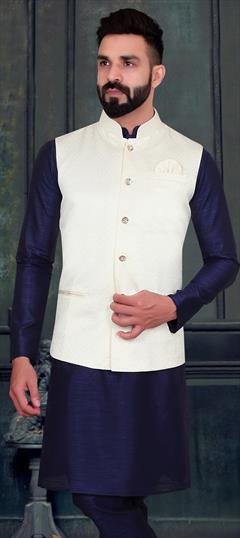 White and Off White color Nehru Jacket in Jacquard fabric with Weaving work : 1782857