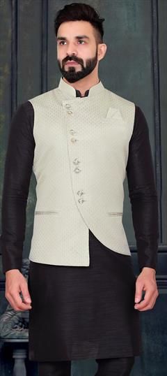 White and Off White color Nehru Jacket in Jacquard fabric with Weaving work : 1782861