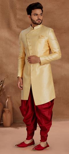 Yellow color IndoWestern Dress in Jacquard fabric with Weaving work : 1783698