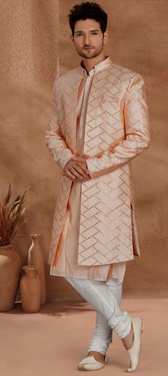 Pink and Majenta color Sherwani in Art Silk fabric with Embroidered, Mirror work : 1783731