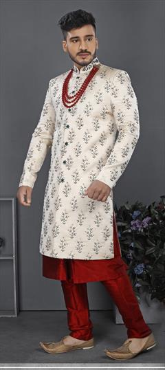 White and Off White color Sherwani in Jacquard fabric with Embroidered, Resham, Thread, Zari work : 1784004