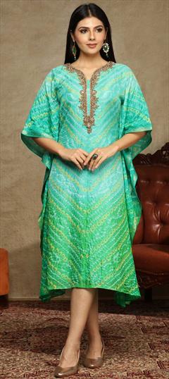 Green color Kaftan in Cotton fabric with Bandhej, Printed work : 1784263