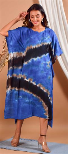 Blue color Kaftan in Rayon fabric with Printed, Tye n Dye work : 1784527