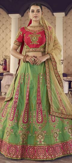 Bridal, Wedding Green color Lehenga in Jacquard fabric with A Line Thread, Zari work : 1784530