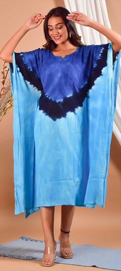 Blue color Kaftan in Rayon fabric with Printed, Tye n Dye work : 1784531