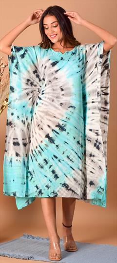 Blue color Kaftan in Rayon fabric with Printed, Tye n Dye work : 1784533