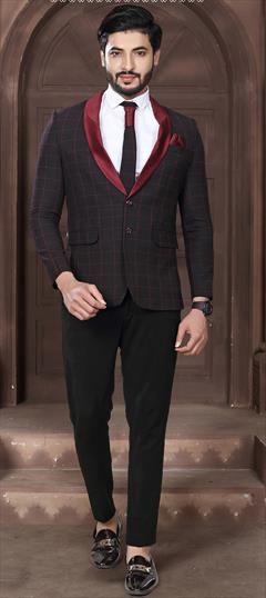 Beige and Brown color 2 Piece Suit (with shirt) in Brocade fabric with Thread work : 1784743