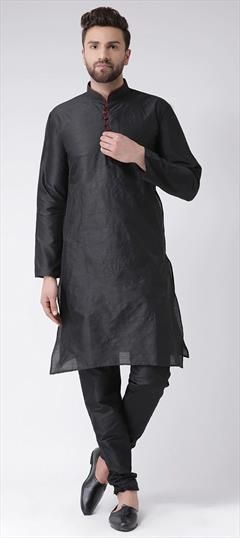 Black and Grey color Kurta Pyjamas in Dupion Silk fabric with Thread work : 1785214