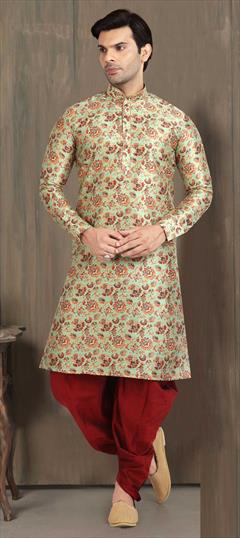 Green color Dhoti Kurta in Banarasi Silk fabric with Floral, Printed work : 1785424