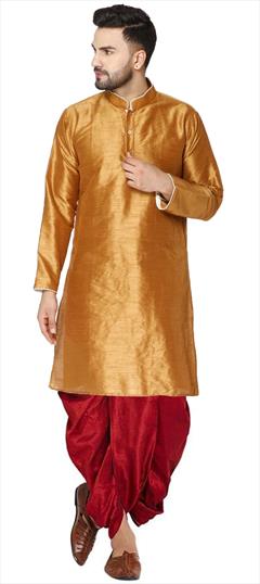 Beige and Brown color Dhoti Kurta in Dupion Silk fabric with Thread work : 1785468