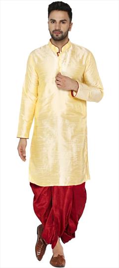 Beige and Brown color Dhoti Kurta in Dupion Silk fabric with Thread work : 1785471